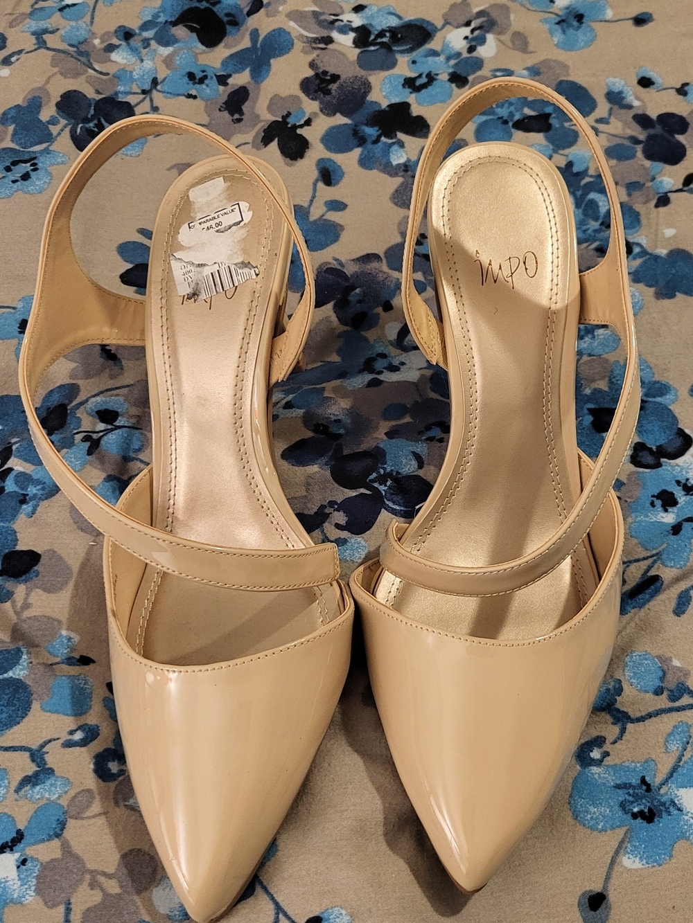 Brand New Impo Nude Patent Pointed-Toe Slingback Heels